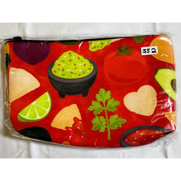 The Pouch Handbags - The Pouch Tacos Makeup Bag Unisex OS Red New Guacamole Food Print Zipper Pouch